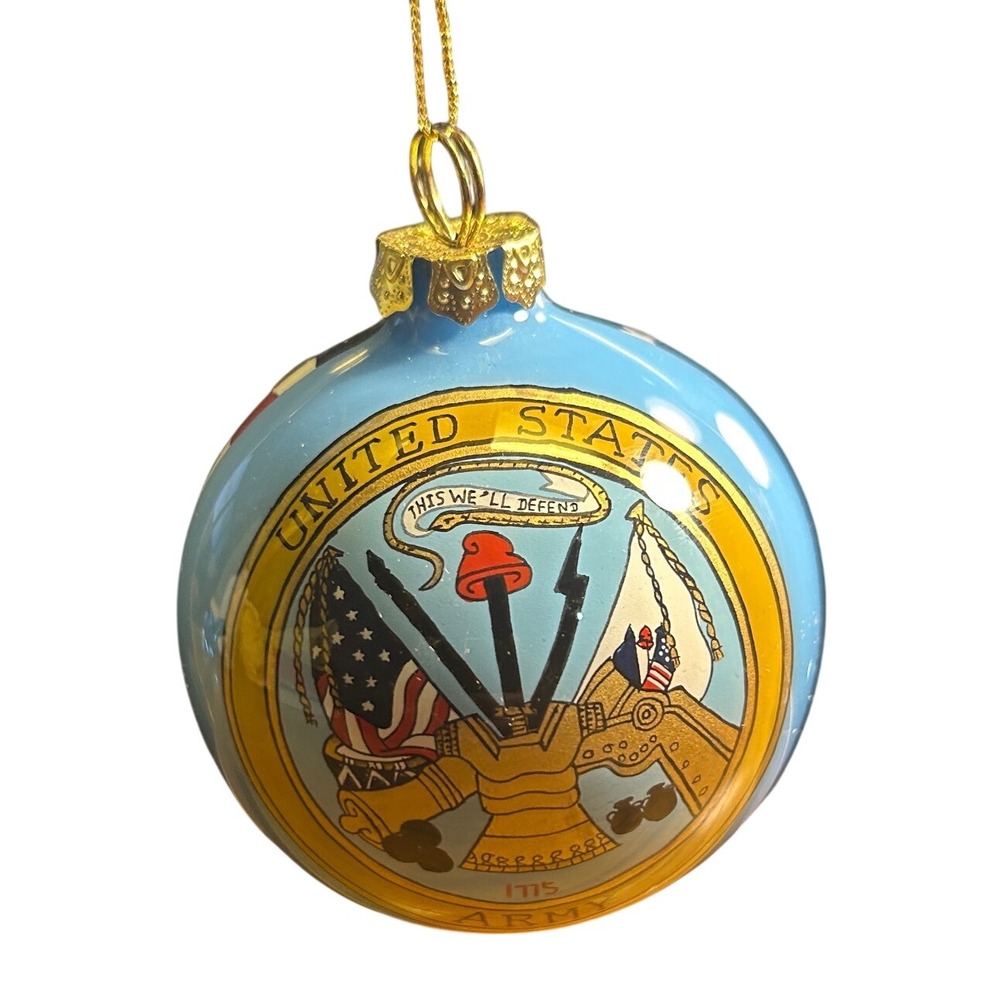 Custom handmade US Army Ornament Glass American Flag Patriotic Seal soldier USA